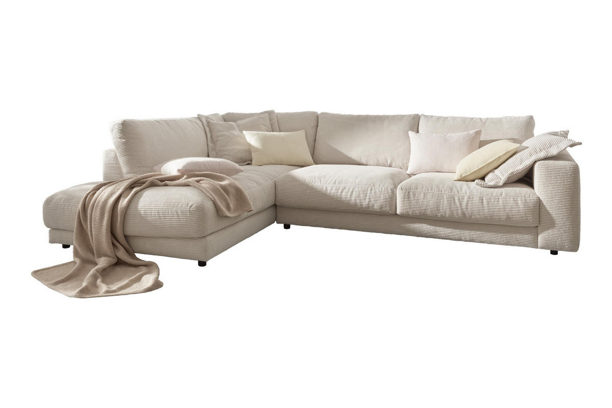 ECKSOFA MADELINE Cremeweiß Cord - Creme/Schwarz, Kunststoff/Textil (325/224cm) - KAWOLA
