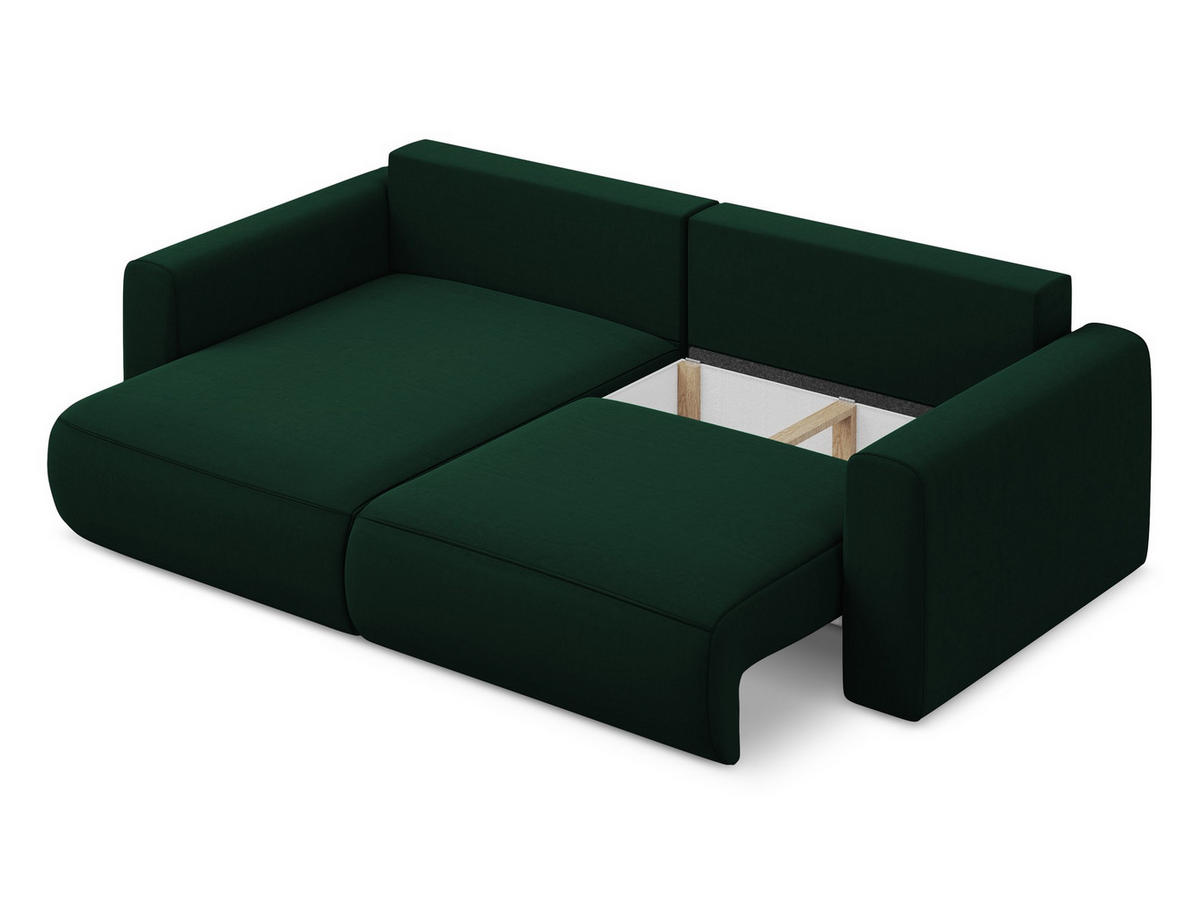 ECKSOFA mit Schlaffunktion Samt Stoff Grün - Dunkelgrün/Schwarz, Kunststoff/Textil (149/240cm) - Makamii