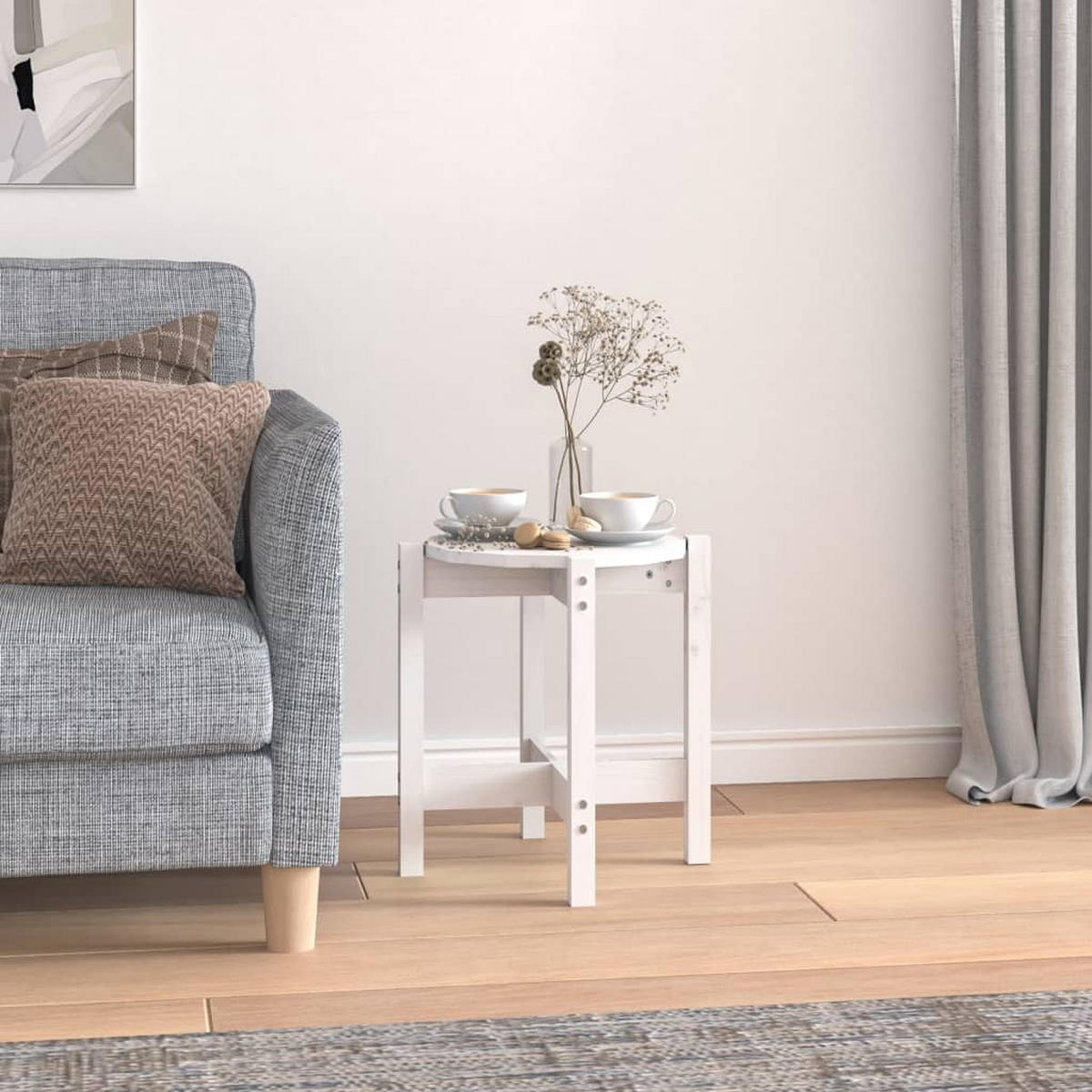 COUCHTISCH Weiß Ø 42,5x45 cm Massivholz Kiefer - Weiß, Holz (42.5/42.5/45cm) - furnicato
