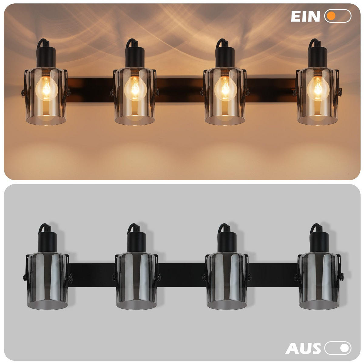 STRAHLER Minden 4-flammig 63.5/9.5/18 cm - Schwarz, Metall (63.5/9.5/18cm) - Nettlife