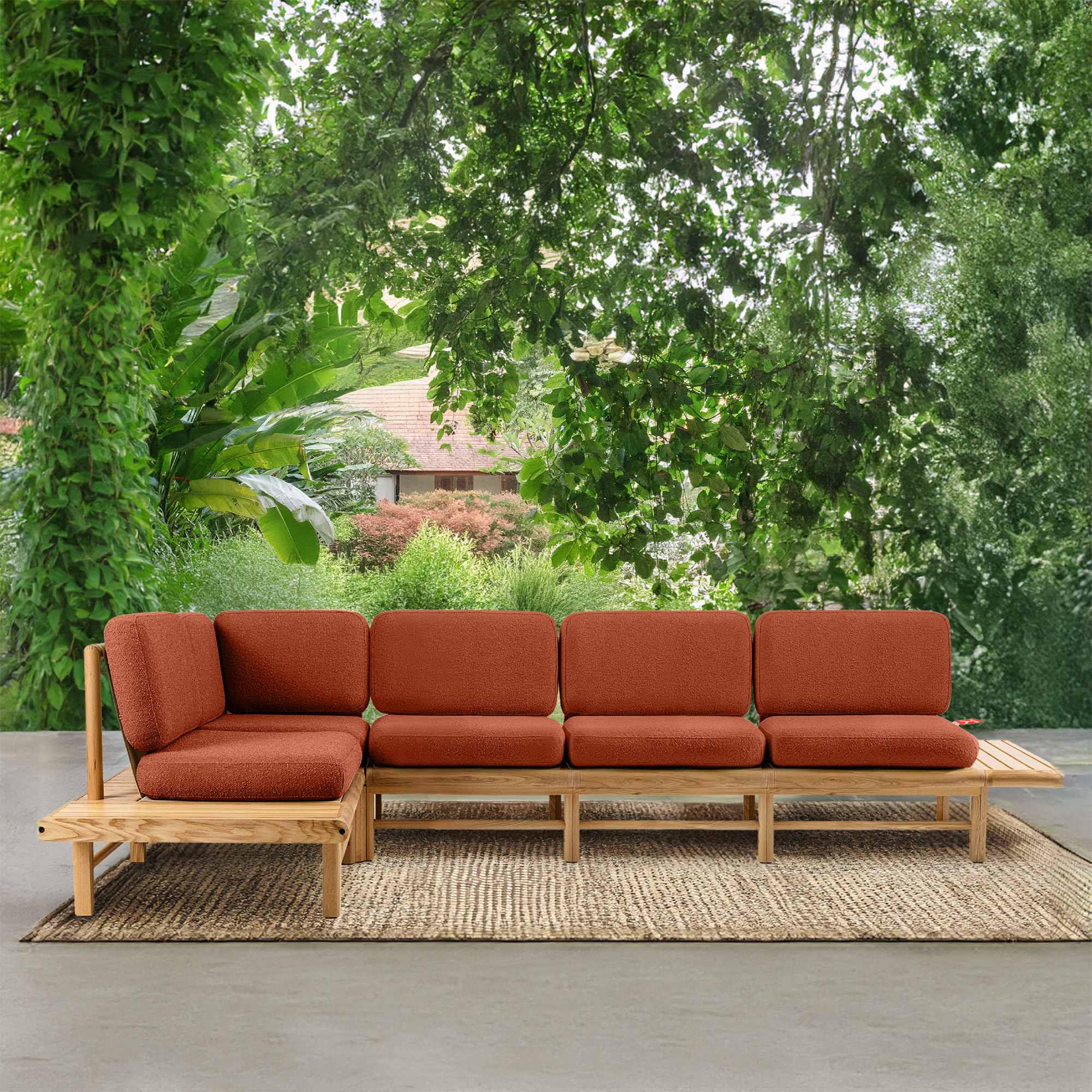 LOUNGESOFA ATREDA links - Orange, Holz/Textil (245/74/245cm) - KONSIMO®