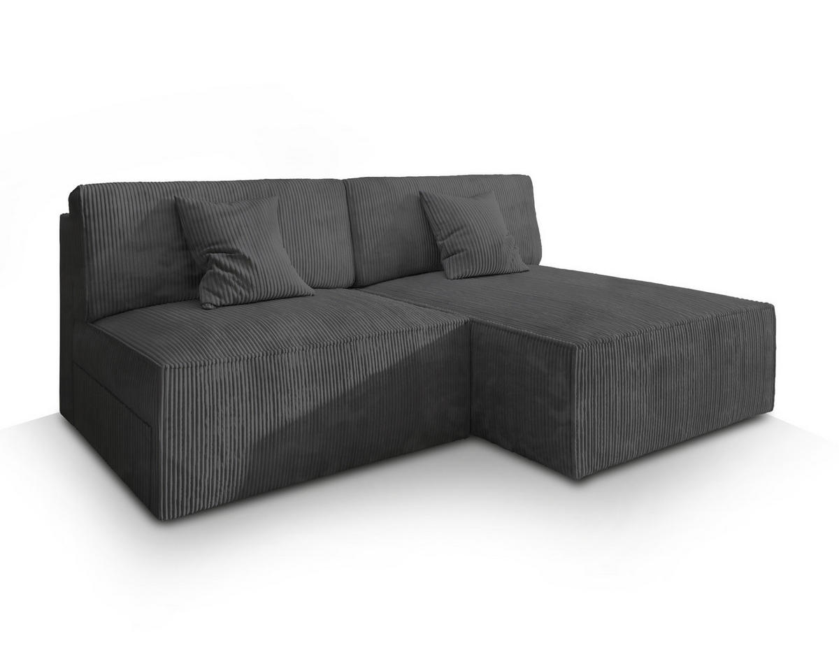 ECKSOFA FIORO P Graphitfarben Kordstoff mit Schlaffunktion - Graphitfarben, Holz (204/148cm) - MASSENO