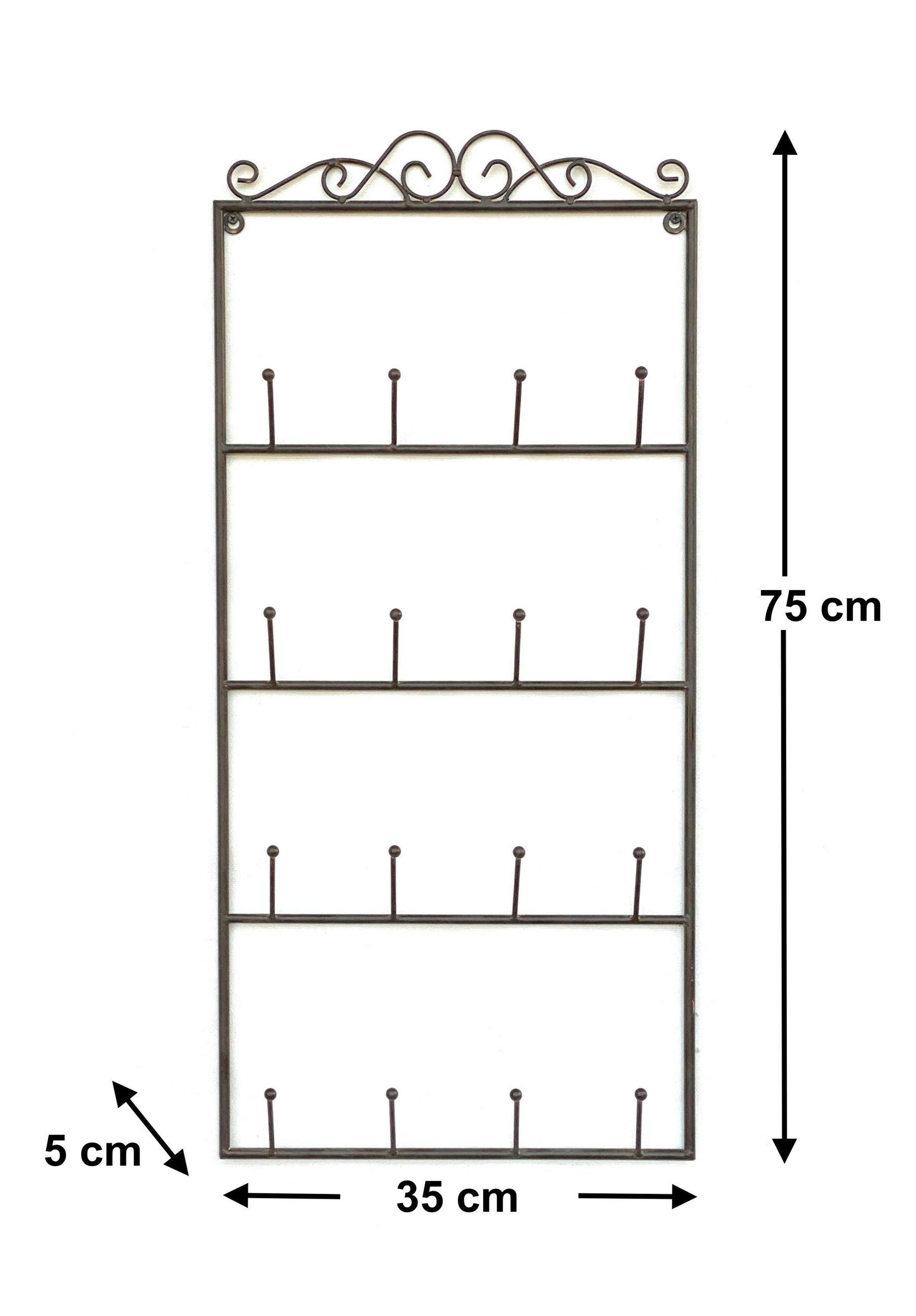 TASSENHALTER mit 16 Haken Wand Metall Braun 75 cm - Schwarz, Metall (35/75/5cm) - DanDiBo