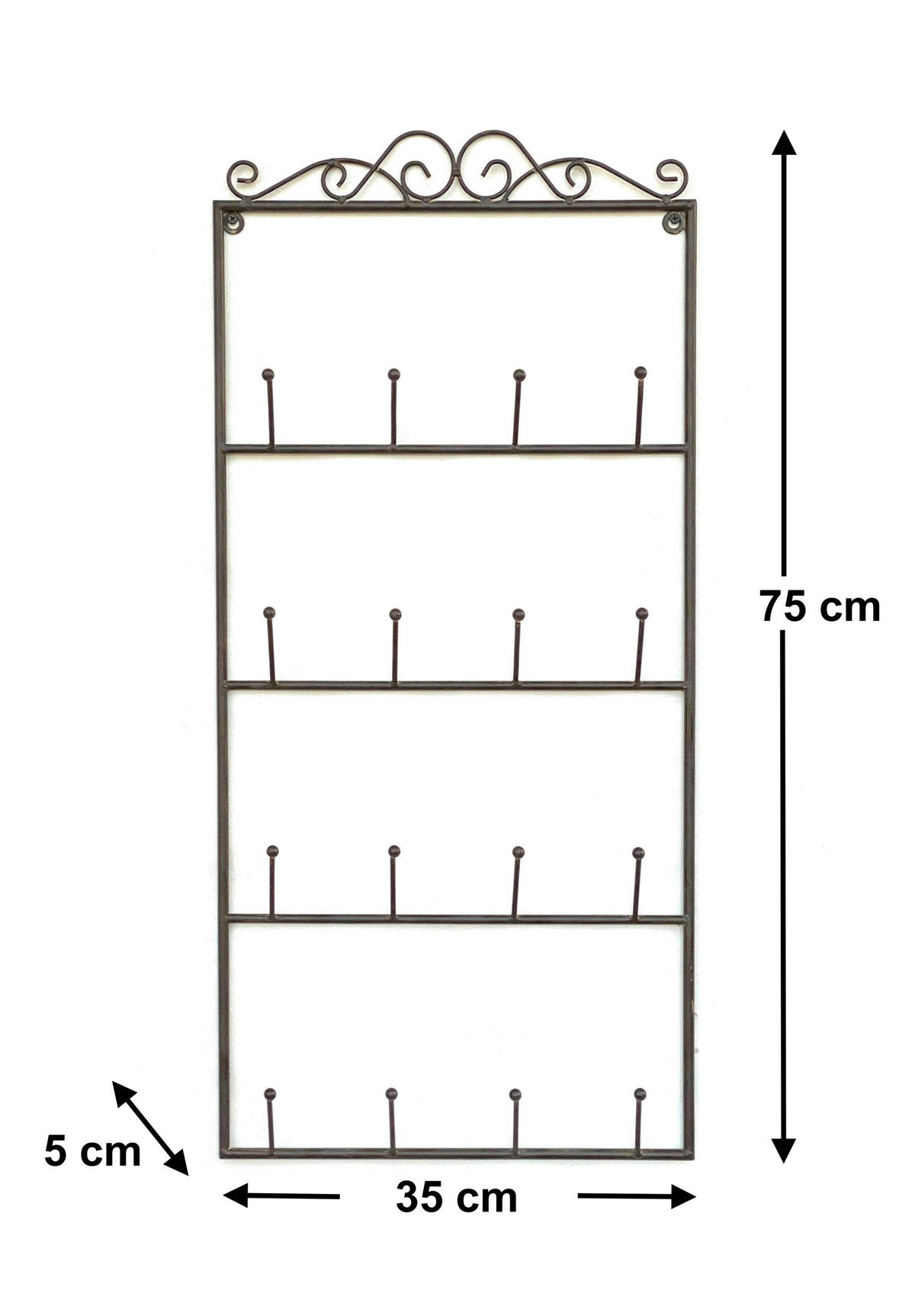 TASSENHALTER mit 16 Haken Wand Metall Braun 75 cm - Schwarz, Metall (35/75/5cm) - DanDiBo