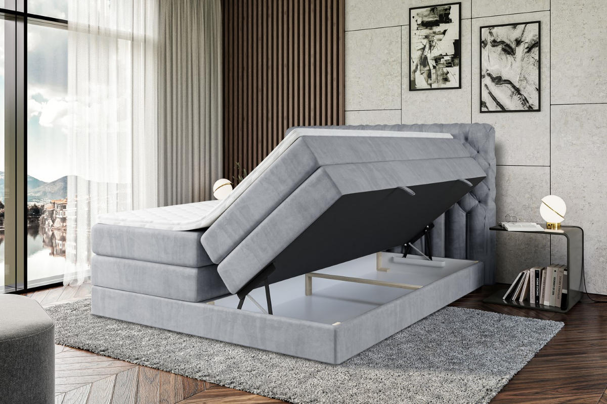 BOXSPRINGBETT BOXI8 KING - 180x200 - H3/H4 - Grau - Grau, Holzwerkstoff (180/200cm) - ALTDECOR