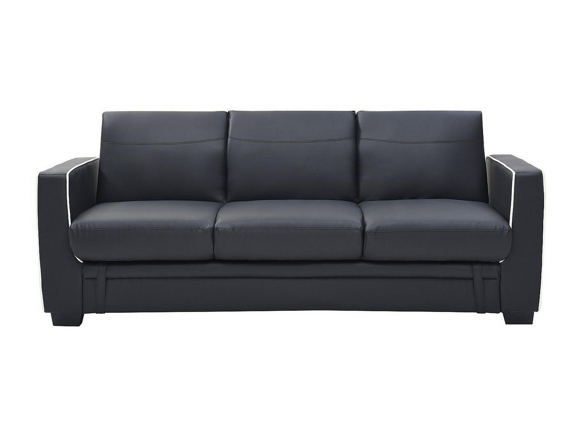 SCHLAFSOFA 3-Sitzer - Kunstleder - Schwarz - NATY II - Schwarz, Leder (214/87/87cm) - Vente-Unique