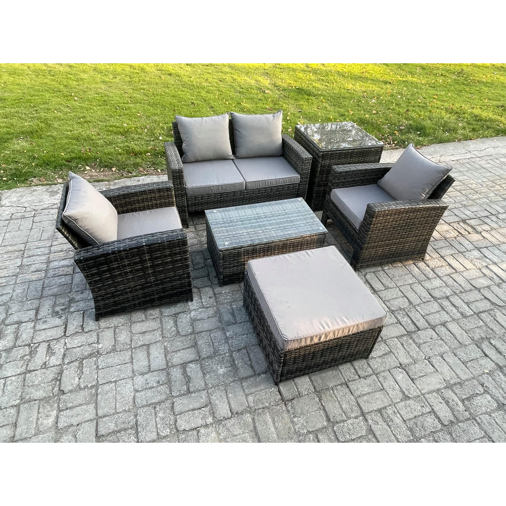 Thumbnail - Fimous Gartengarnitur, Dunkelgrau, Metall, 5-Sitzer, rechteckig, Loungemöbel, Loungemöbel-Sets