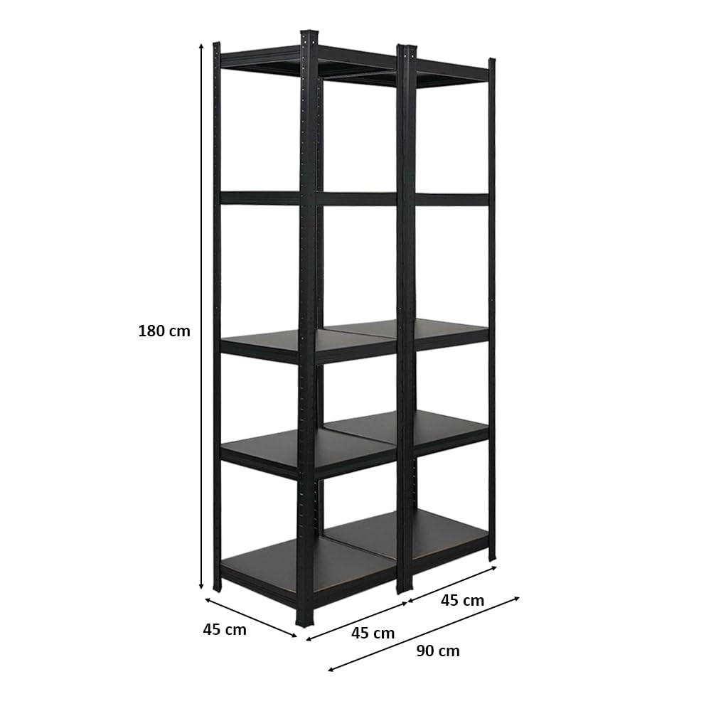 SCHWERLASTREGAL Ragnar All Black Series 2er-Set mit 2x 180x45x45 cm Fachlast 100 kg Matt Schwarz - Schwarz, Metall (90/180/45cm) - PROREGAL