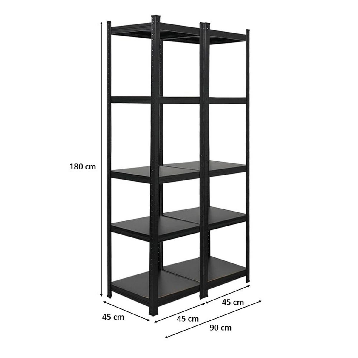 SCHWERLASTREGAL Ragnar All Black Series 2er-Set mit 2x 180x45x45 cm Fachlast 100 kg Matt Schwarz - Schwarz, Metall (90/180/45cm) - PROREGAL