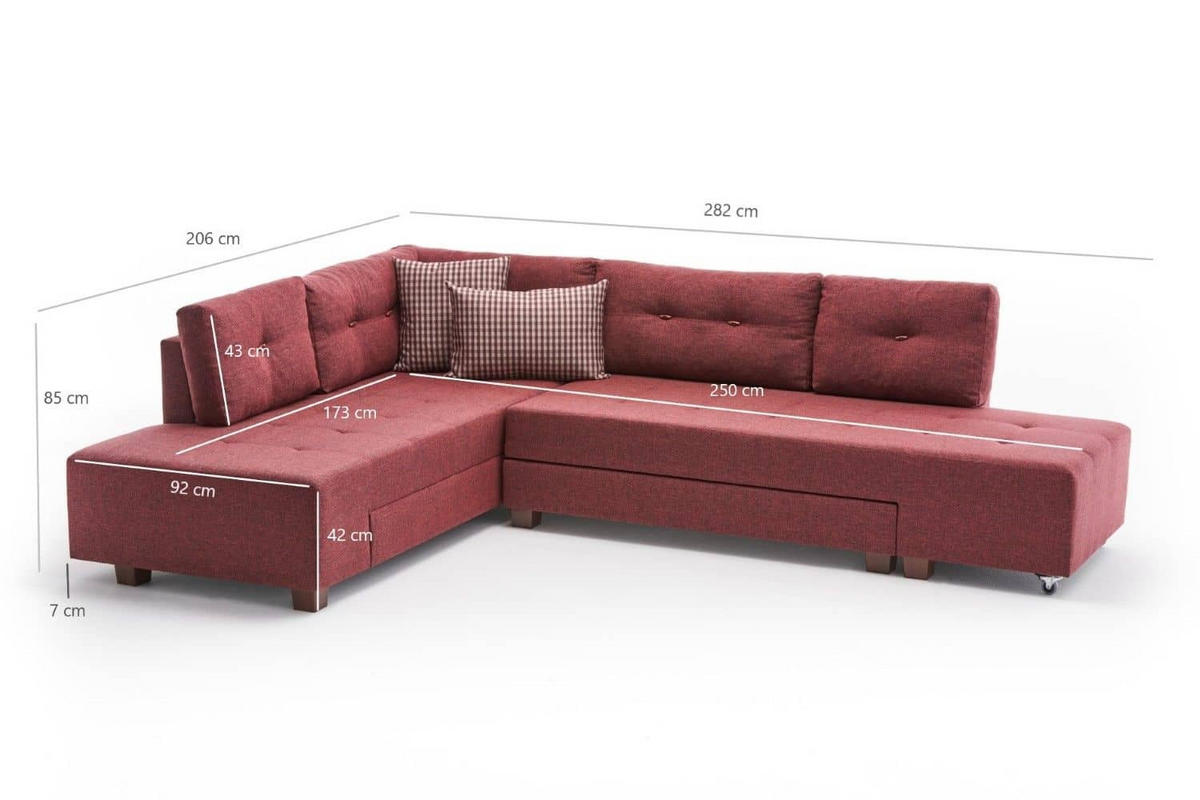 ECKSOFA mit rollbarer Schlaffunktion - Rot/Walnussfarben, Holzwerkstoff/Kunststoff (280/206cm) - myHomelando
