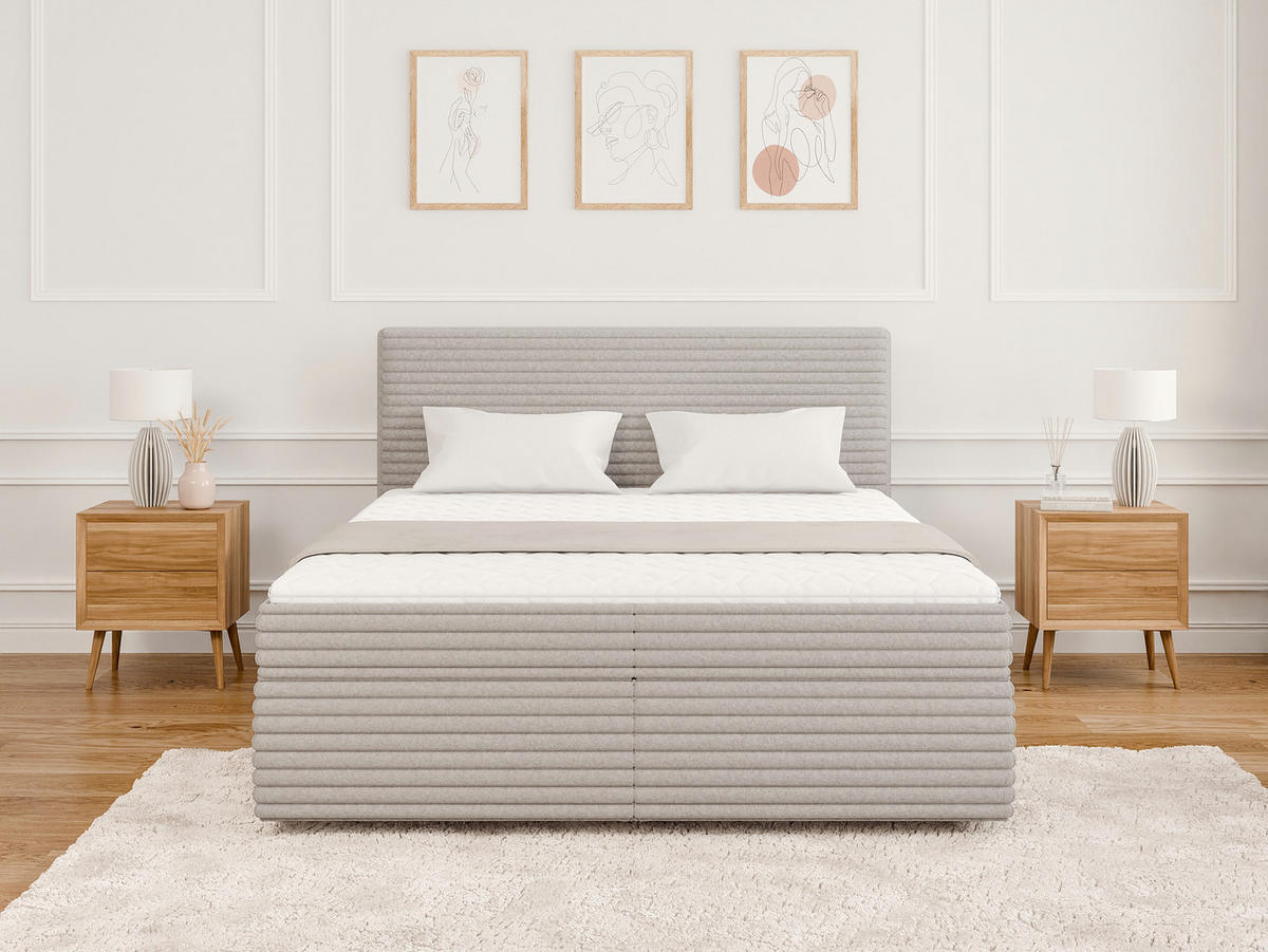 BOXBETT Roma 160/200 cm Hellgrau Plüschcord - Hellgrau/Schwarz, Holz/Kunststoff (160/200cm) - S-Style Möbel