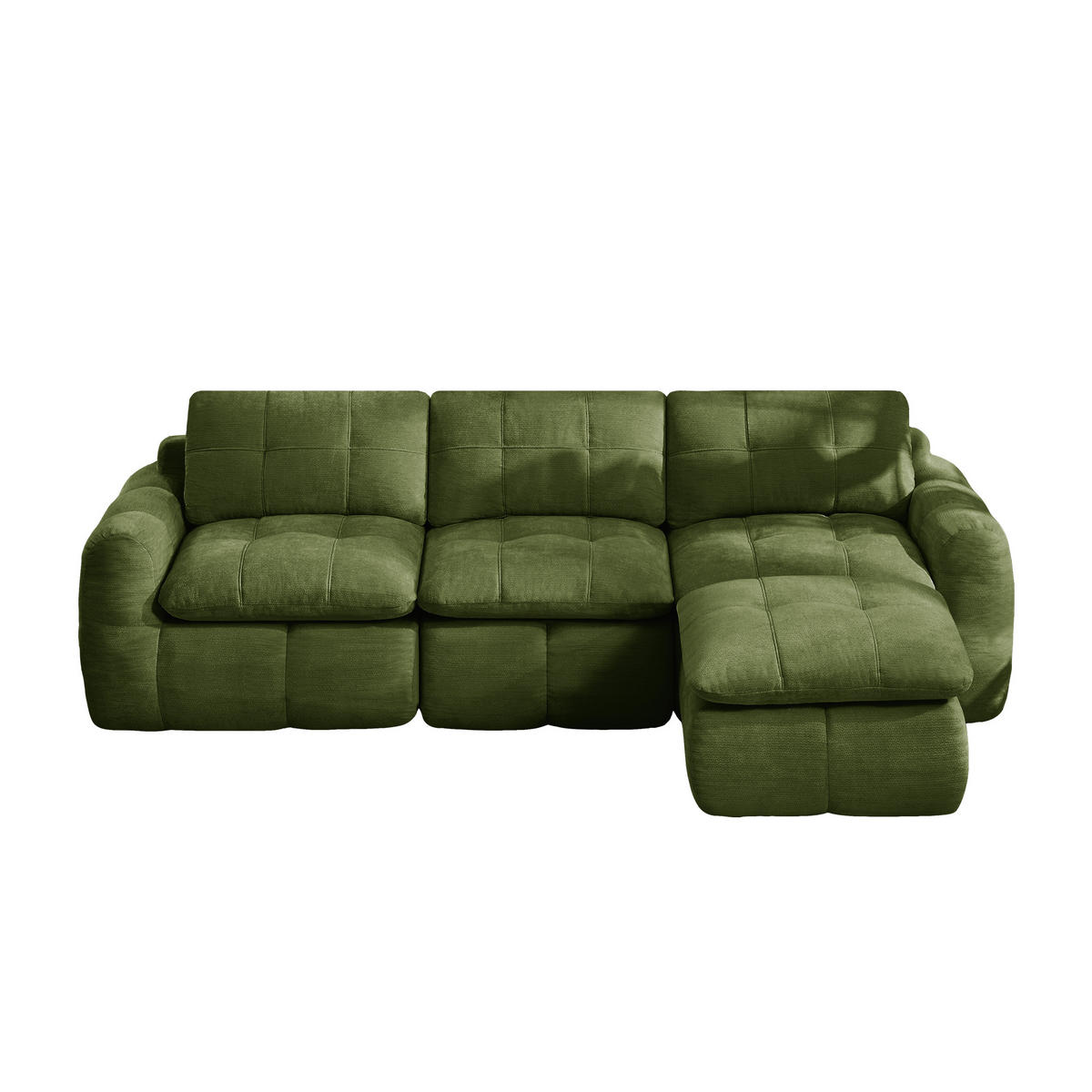 ECKSOFA DE-34464 L-Form mit Ottoman und Chenille-Bezug Grün - Grün, Textil (160/264cm) - ComfortXL