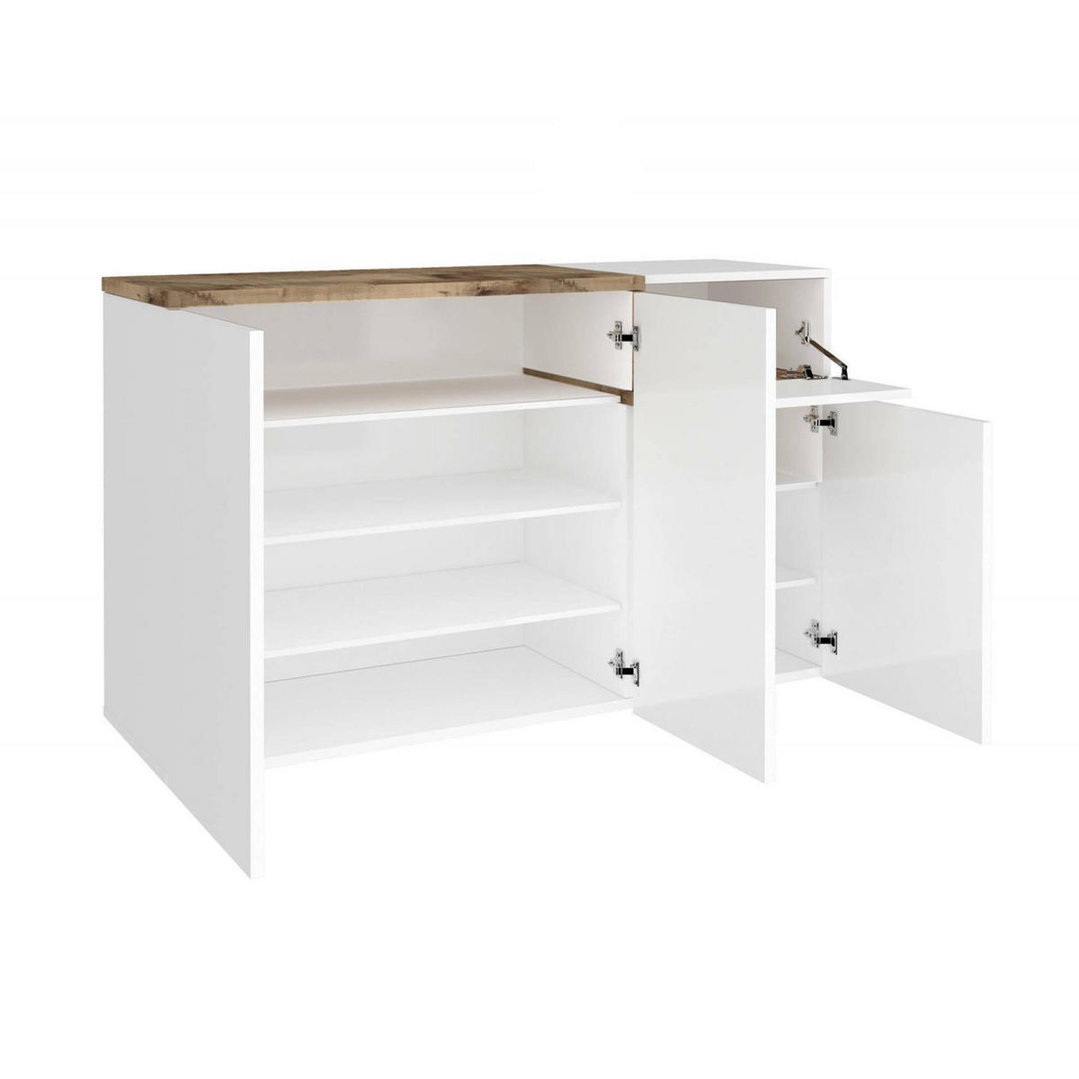 SCHUHSCHRANK Glänzendes Weiß, Ahorn 40/120/80 cm - Ahornfarben/Weiß, Holzwerkstoff (120/80/40cm) - DMORA