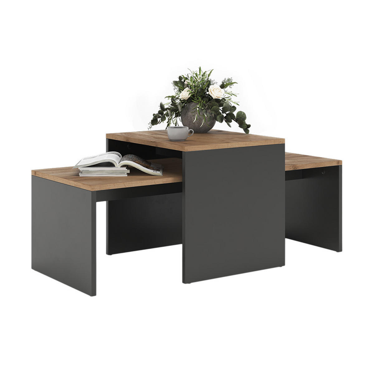 COUCHTISCH-SET Donat Anthrazit/Goldkraft Eiche 100 x 48 cm , 2 Teile - Anthrazit/Eiche Wotan, Holzwerkstoff (48/100/40.4cm) - Vicco