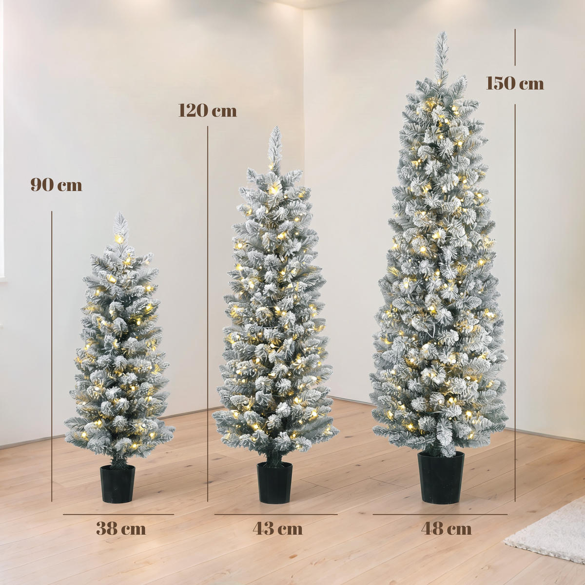 UMĚLÉ vánoční stromky, sada 3 kusů, PVC, zelené a bílé - zelená barva, plast (15cm) - HOMCOM