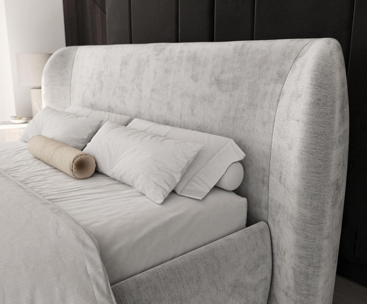 POLSTERBETT Bellano mit Stauraum 180/200 cm Hellgrau im Lotta Stoff - Hellgrau/Schwarz, Holz/Holzwerkstoff (180/200cm) - AltaBeds