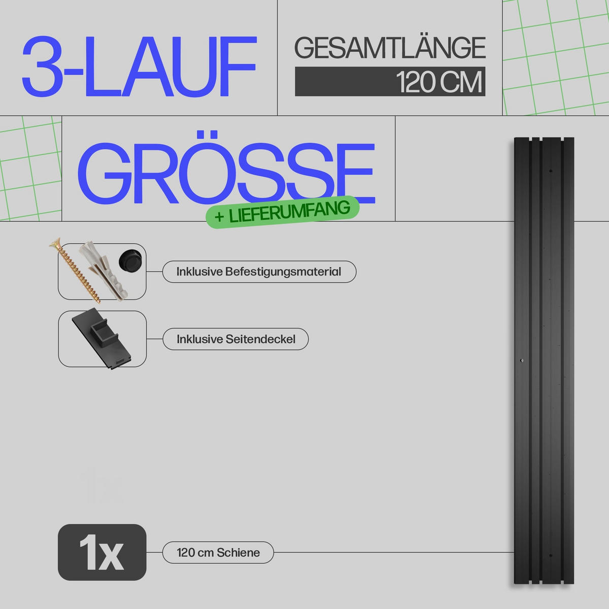 GARDINENSCHIENE 120cm 3-läufig - Schwarz, Kunststoff (10/1.8/120cm)
