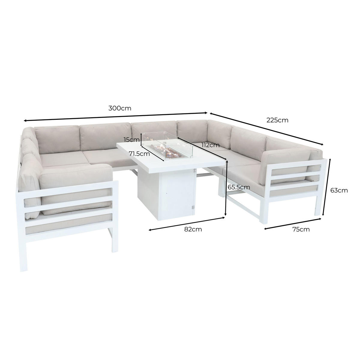 GARTENMÖBELSET 9-teiliges Aluminium Modulares mit Feuerstelle - Weiß - Weiß, Metall