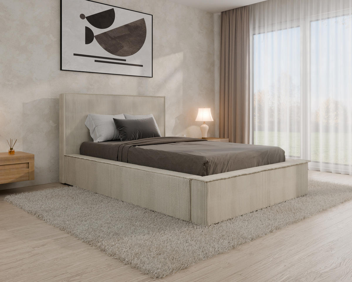 POLSTERBETT SANA 120x200cm Elegantes Polsterbett für modernen Wohnstil , ohne matratze, beige - Beige, Holz (120/200cm) - Homesy