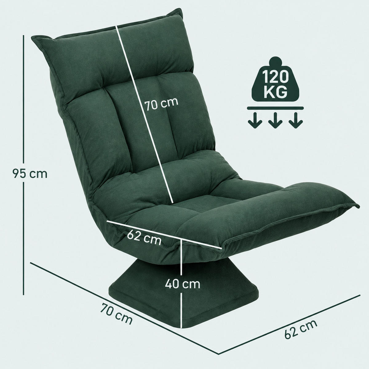 BODENSTUHL drehbar mit verstellbarer Rückenlehne Polyester Green - Grün, Kunststoff (62/95/70cm) - Beauniv