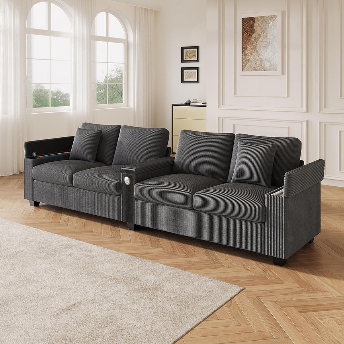 4-SITZER-SOFA mit Ladefunktion in Grau - Grau, Textil (80/82.7/299cm) - KOMHTOM