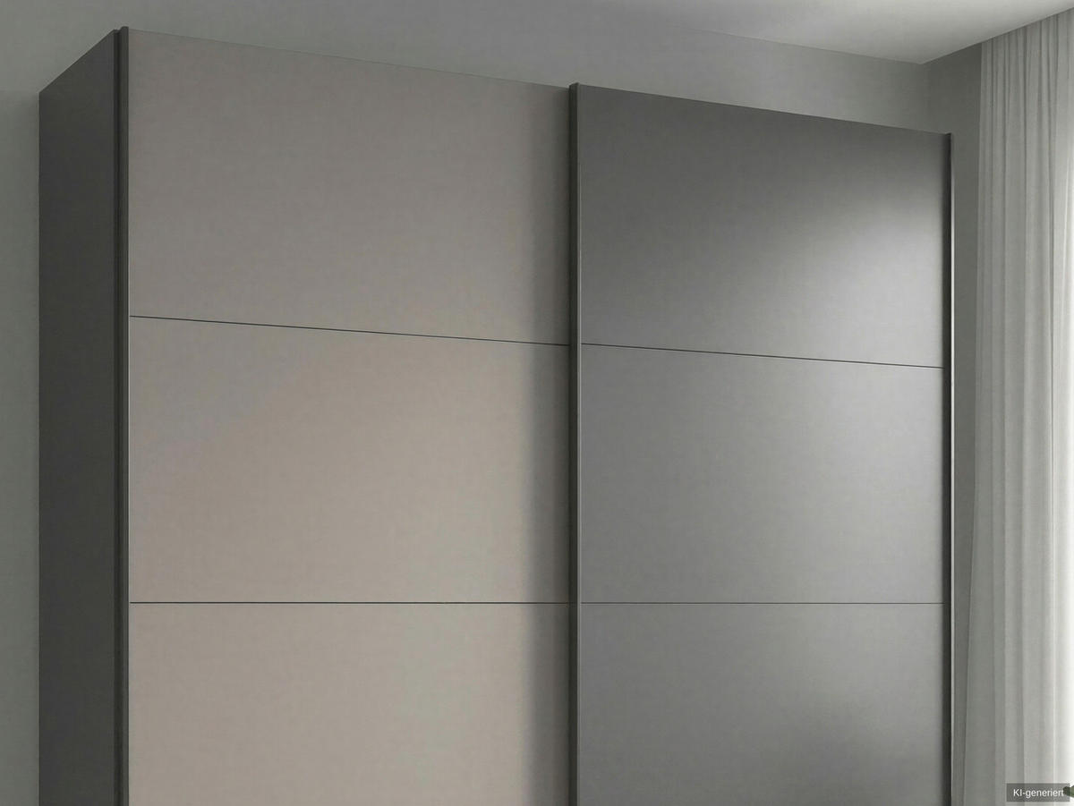 SCHWEBETÜRENSCHRANK 2-türig B179/H198/T65 cm, Kleiderschrank mit sichtbaren Schubkästen in Grafit, 1x Tür in Sandgrau / 22694 - Sandfarben/Schwarz, Holz/Holzwerkstoff (179/198/65cm) - luma-home