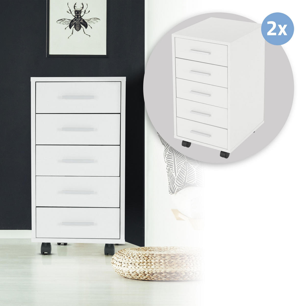 ROLLCONTAINER 2er Set - Weiß, Holzwerkstoff/Metall (38/63.5/33cm) - ML-DESIGN