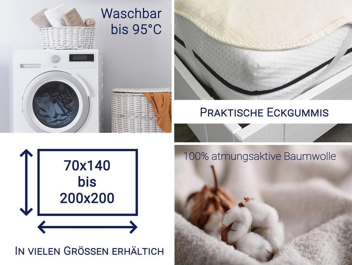 MATRATZENAUFLAGE, 120x200 cm, 100% Baumwolle, Weiß - Weiß, Textil (120/200cm) - Zollner