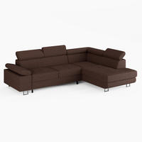 ECKSOFA CAROLINE Rechts Braun Cord-Stoff L-Form Couch mit Schlaffunktion & Bettkasten - Chromfarben/Braun, Textil (190/253cm)