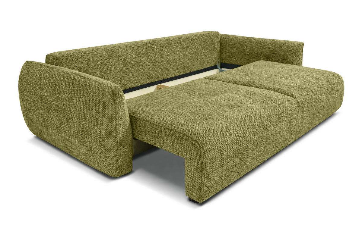 SOFA Mit Schlaffunktion Und Bettkasten, Chenille-Stoff Flow, Olive, Zephira - Olivgrün, Holz (238/87/140cm) - Kaiser Möbel