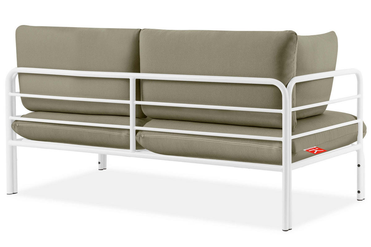 GARTENSOFA RAMBE 2-Personen mit Kissen, Weiß/Beige - Beige/Weiß, Textil/Metall (150/80/80cm) - KONSIMO®