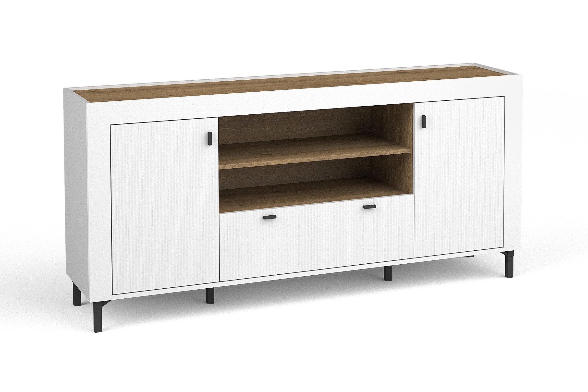 KOMMODE MONI 07 in Weiß / Eiche Whiskey matt 177/84/40 cm - Weiß, Holzwerkstoff (177/84/40cm) - Deine Möbel 24