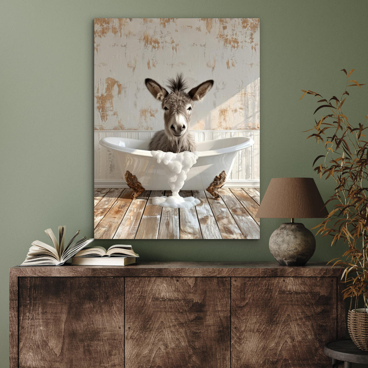 KOVOVÝ OBRAZ Osol - Zvieratá - Vaňa - Pena 60x80 cm - biela, kov (60/80cm) - MuchoWow