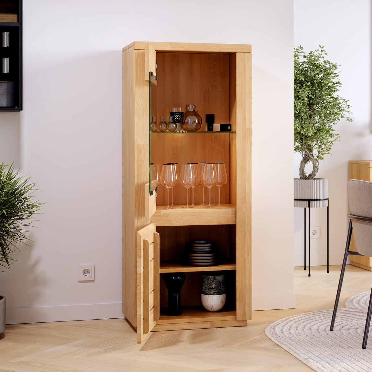 VITRINE Viborg - Buchefarben, Holz (35/48/140cm) - kiki design