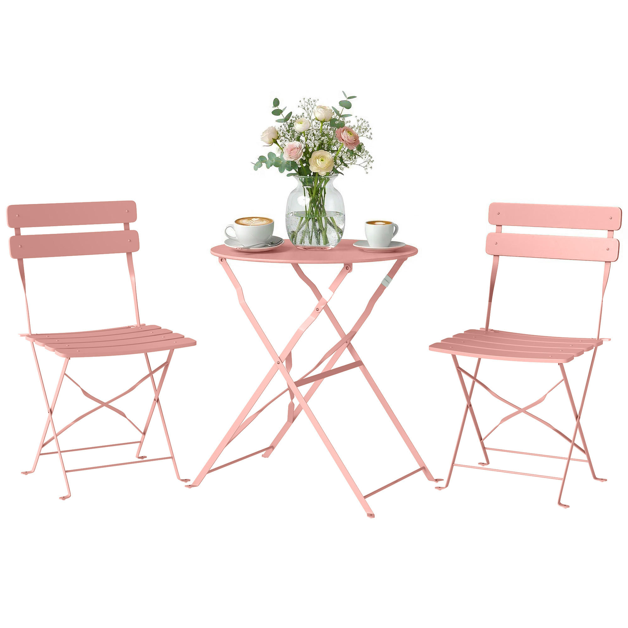 BALKONSET DE-14220 klappbar, Lattenrost Rose - Pink, Metall - ComfortXL