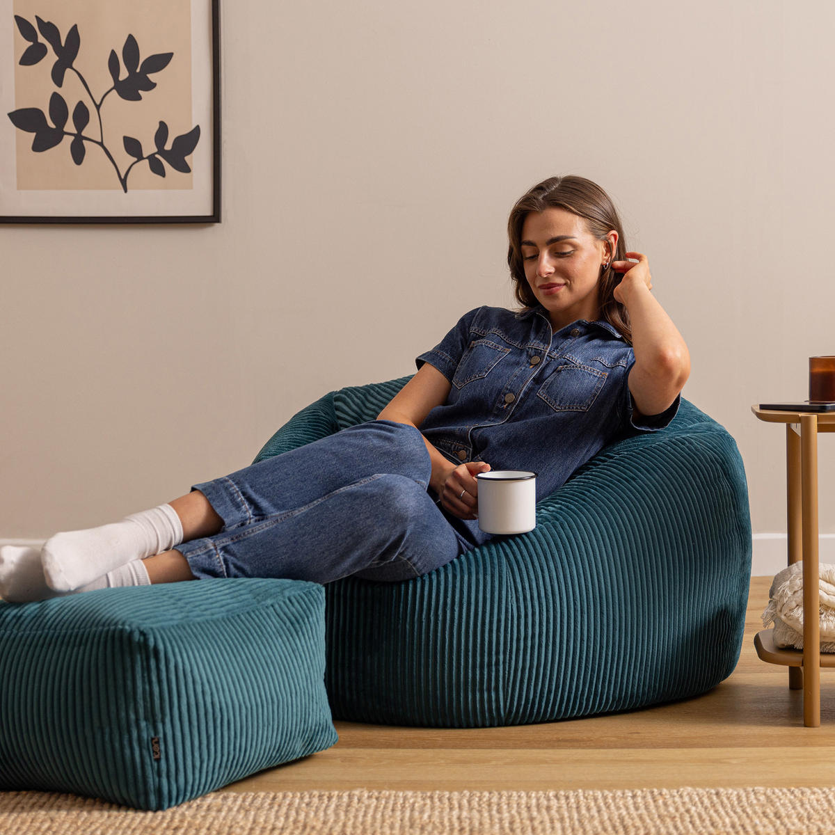 SITZSACK mit Hocker Dalton XXL - Dunkelgrün, Textil (92/52/92cm) - icon