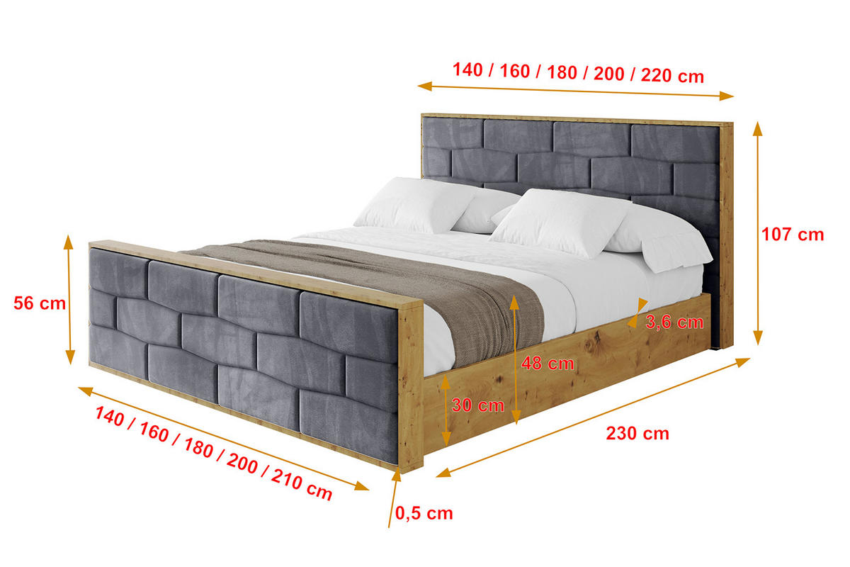 POLSTERBETT mit Bettkasten, Fußteil und Lattenrost, Boxbett mit Matratze H3/H4 - ENZO8-Z 120x200 Dunkelgrau - Dunkelgrau, Holzwerkstoff/Textil (120/200cm) - ALTDECOR