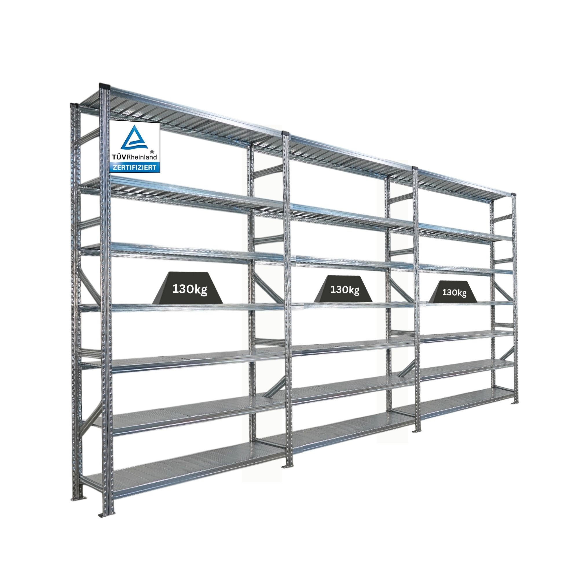 FACHBODENREGAL Proximo 250x450x40cm 7 Ebenen Beidseitig nutzbar Verzinkt - Silberfarben, Metall (450/250/40cm) - PROREGAL