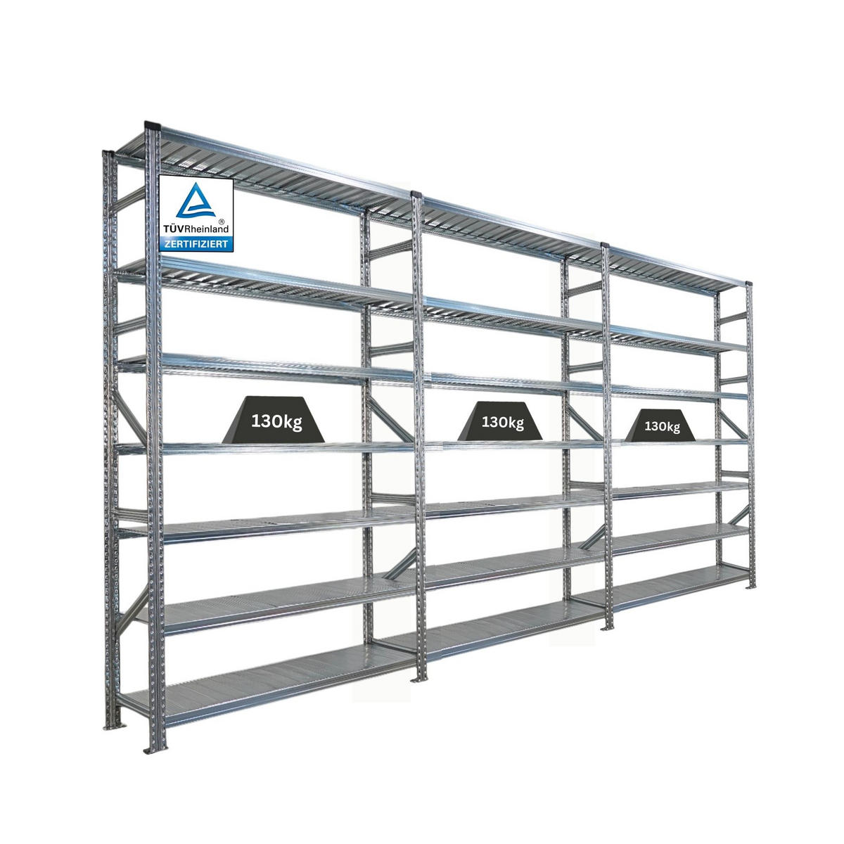 FACHBODENREGAL Proximo 250x450x40cm 7 Ebenen Beidseitig nutzbar Verzinkt - Silberfarben, Metall (450/250/40cm) - PROREGAL