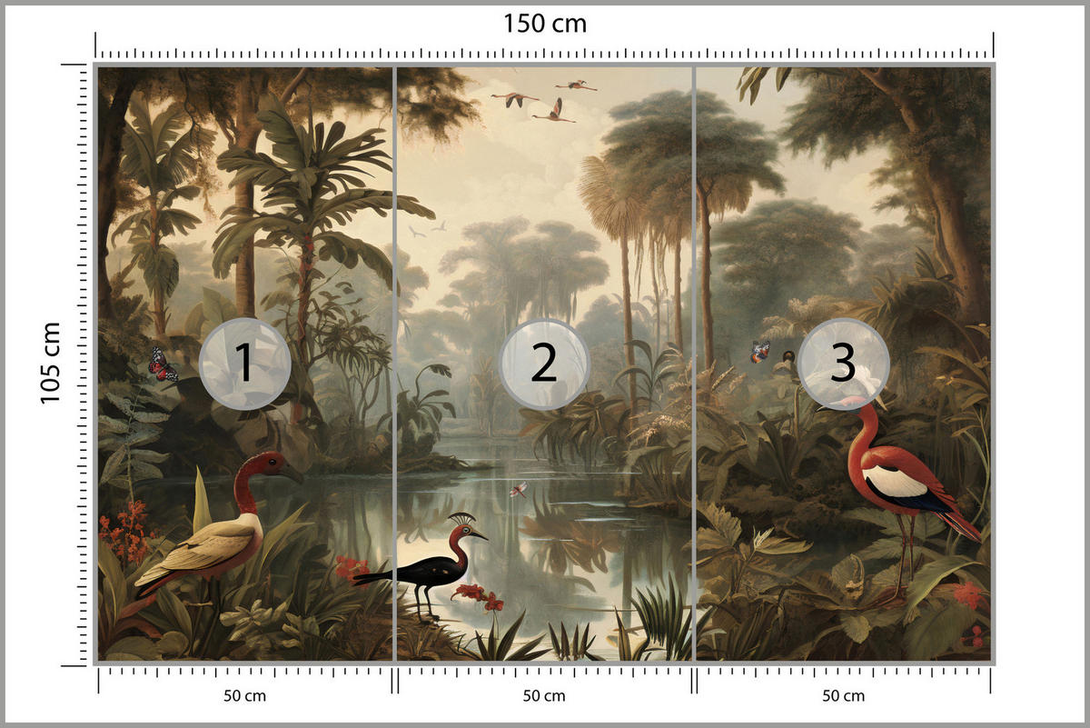 FOTOTAPETE Dschungel Tropische Pflanzen Vögel 150x105 - Gelb/Beige, Papier (150/105cm) - Muralo