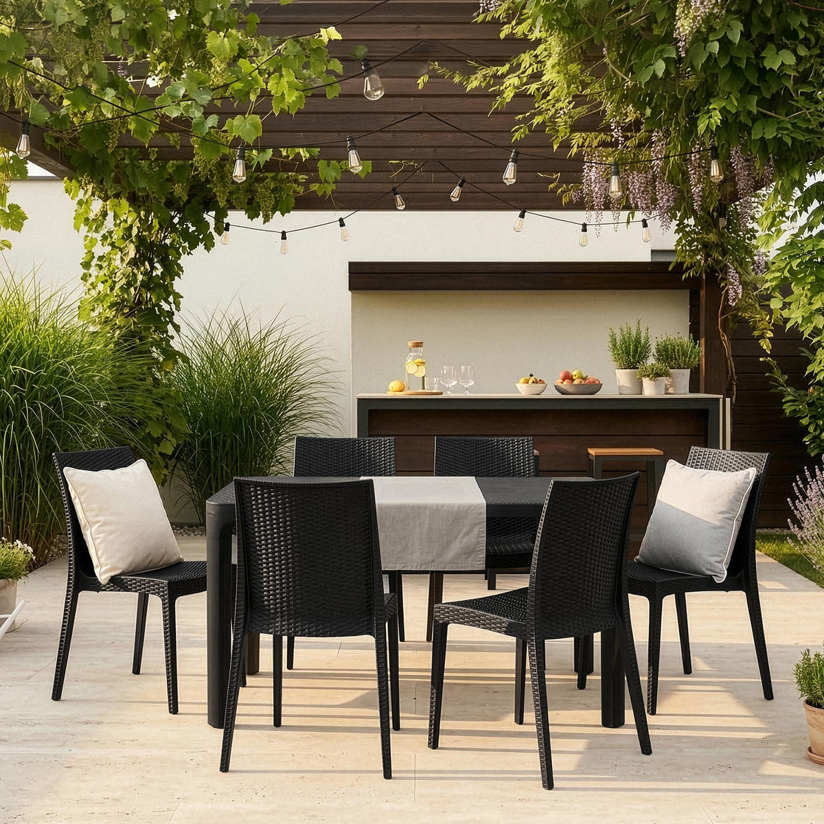 GARTENMÖBEL-SET LEOPSI, ETULI 7-tlg, Anthrazit - Anthrazit, Kunststoff - KONSIMO®