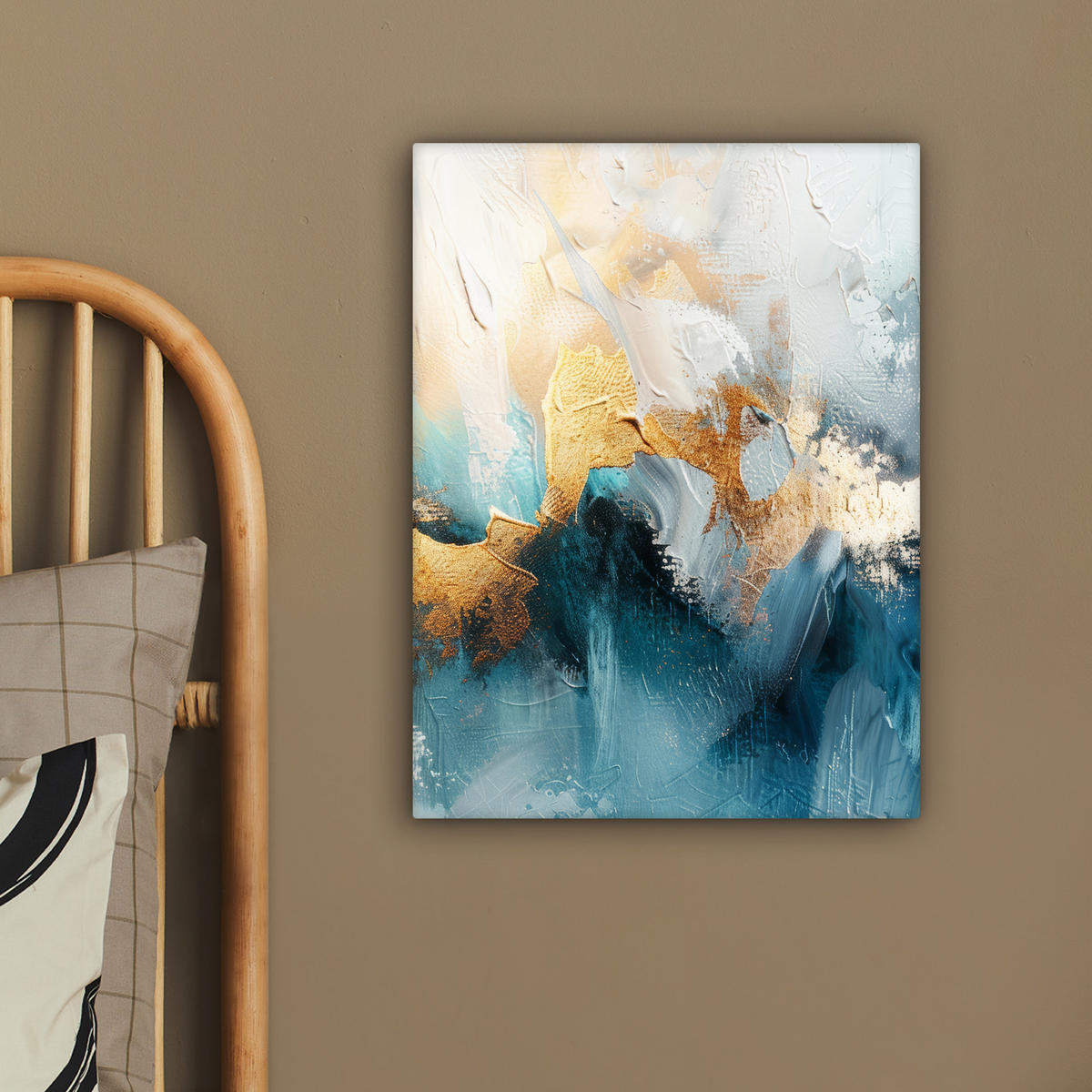 LEINWANDBILD Abstrakt - Kunst - Gold - Blau 30x40 cm - Petrol, Textil (30/40cm) - MuchoWow