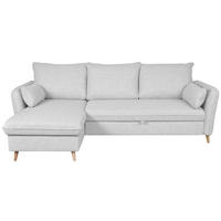SCHLAF-ECKSOFA Stauraum 3/4-Sitzer Beiger Stoff Helles Holz DRISS - Hellgrau, Textil (159.5/241cm) - Miliboo