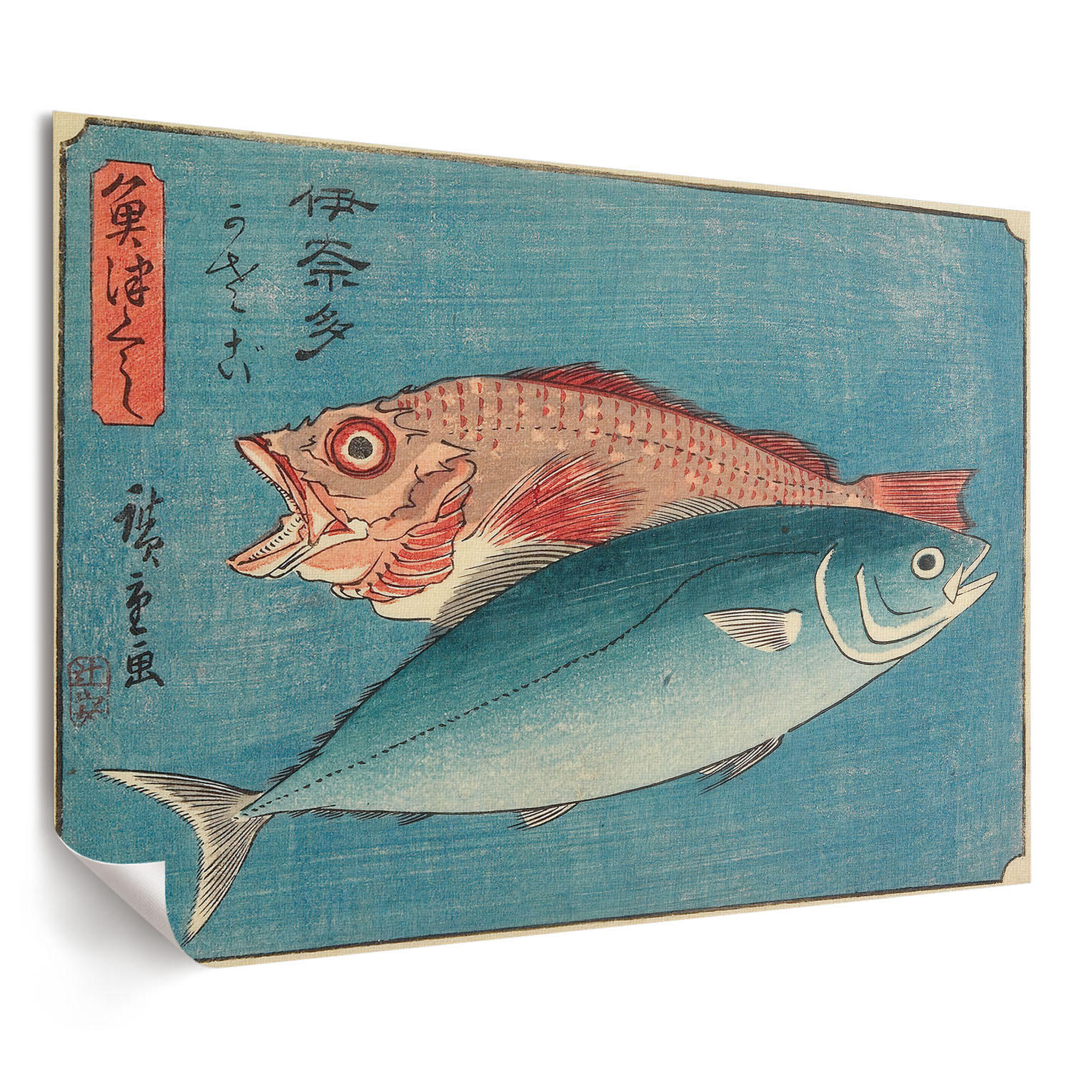 POSTER - 84x59 cm (A1) - Utagawa Hiroshige - Gelbschwanzmakrele und Barsch - Blau, Textil (84/59.4/0.1cm) - TULUP
