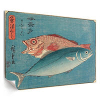 POSTER - 59x42 cm (A2) - Utagawa Hiroshige - Gelbschwanzmakrele und Barsch - Blau, Textil (59.4/42/0.1cm) - TULUP