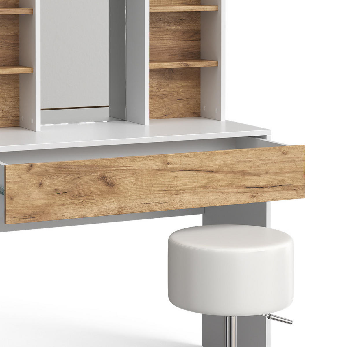 SCHMINKTISCH Alexa Goldkraft Eiche/Weiß 93 cm mit Hocker - Honigeiche/Weiß, Holzwerkstoff (93/147/40cm) - Vicco