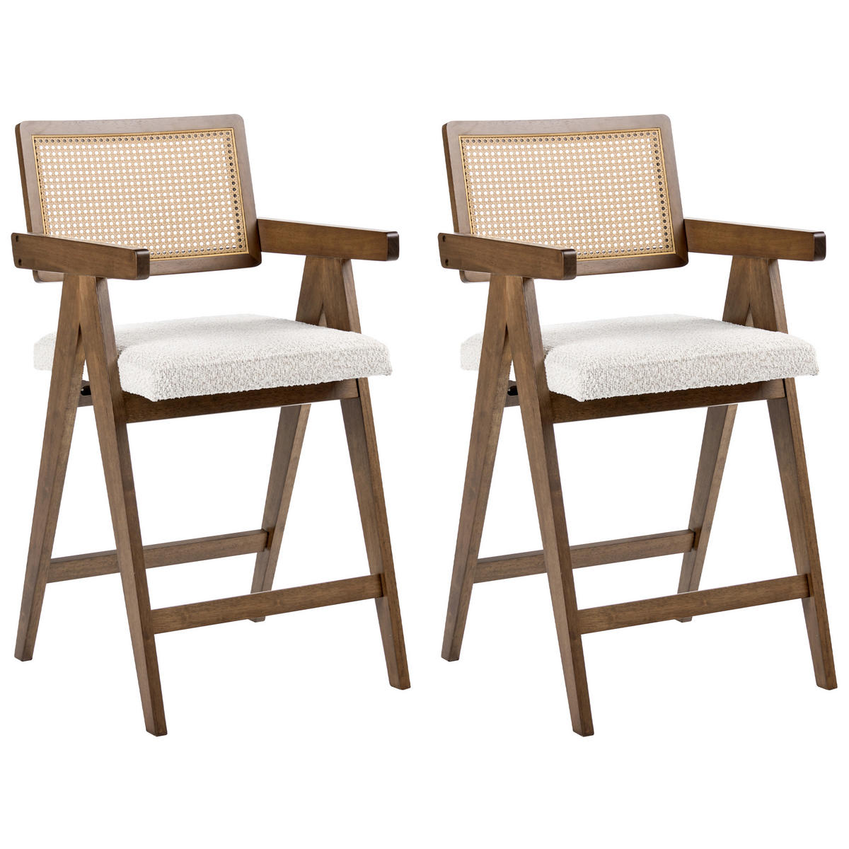 BARSTUHL 2er-Set Holz Braun/HellbeigeAva - Beige, Holz (55/102/65cm) - Beliani