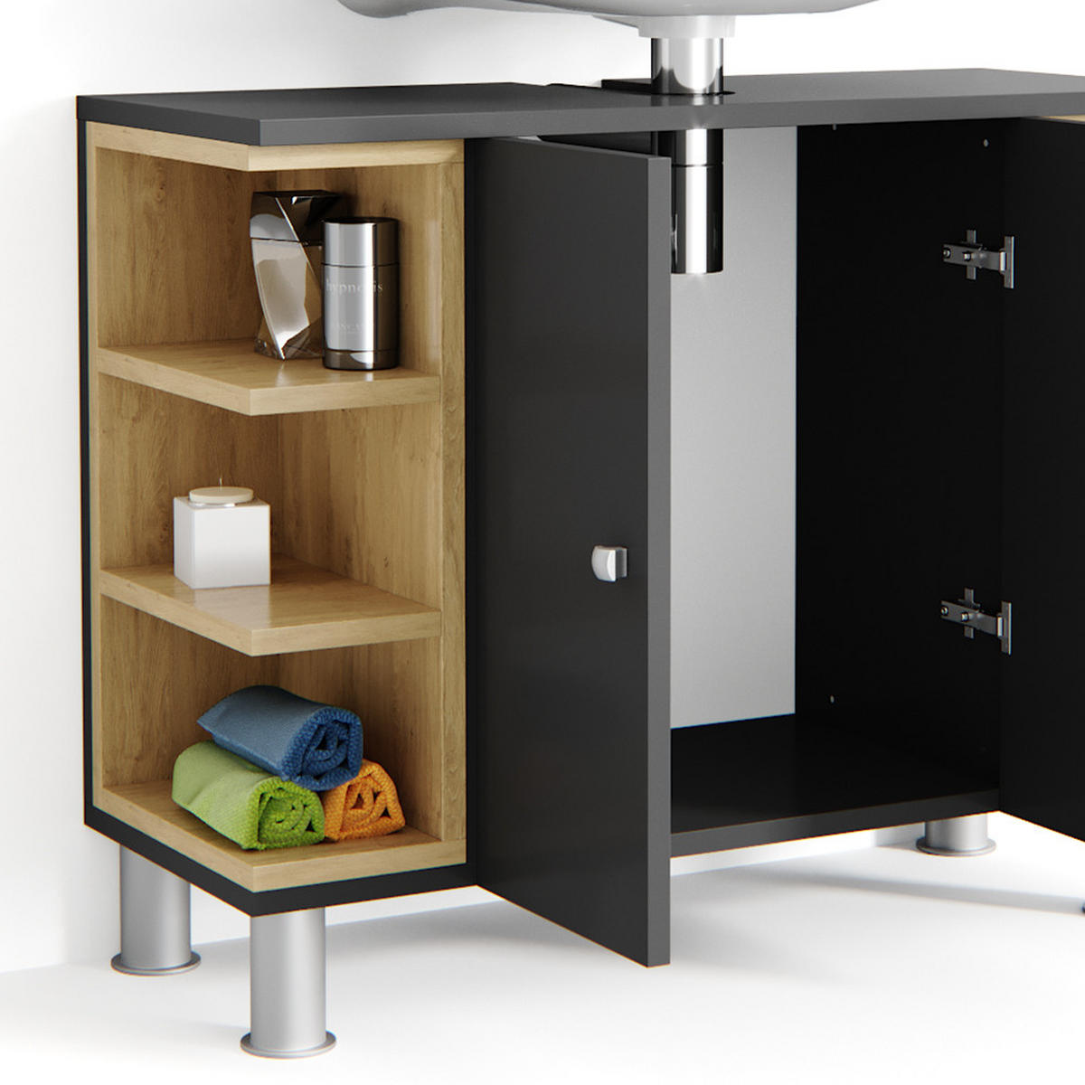 WASCHBECKENUNTERSCHRANK Aquis Anthrazit 79.6 x 64 cm - Anthrazit, Holzwerkstoff (79.6/64/32cm) - Vicco