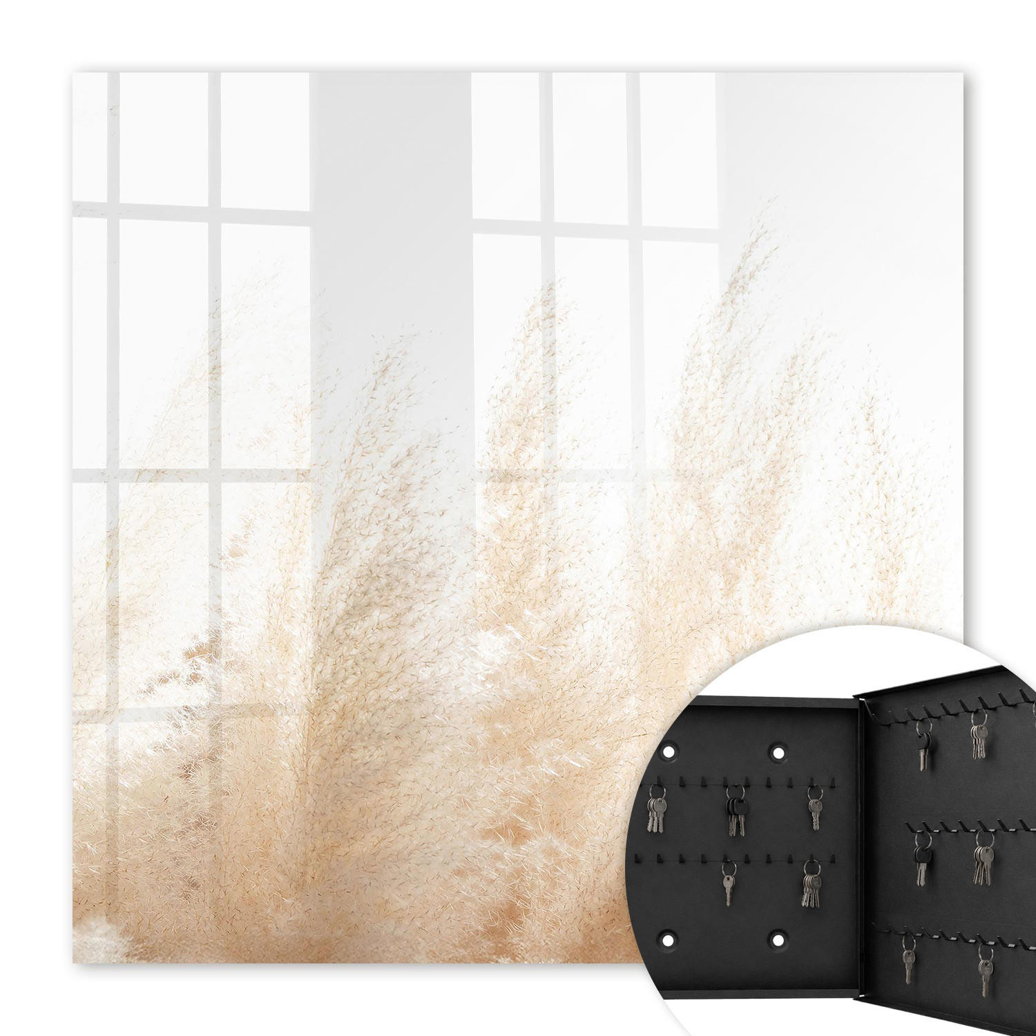 SCHLÜSSELBOX Schwarz 30x30 cm- Türöffnung nach rechts - Beruhigende Natur - Creme, Metall (30/30/5cm) - TULUP