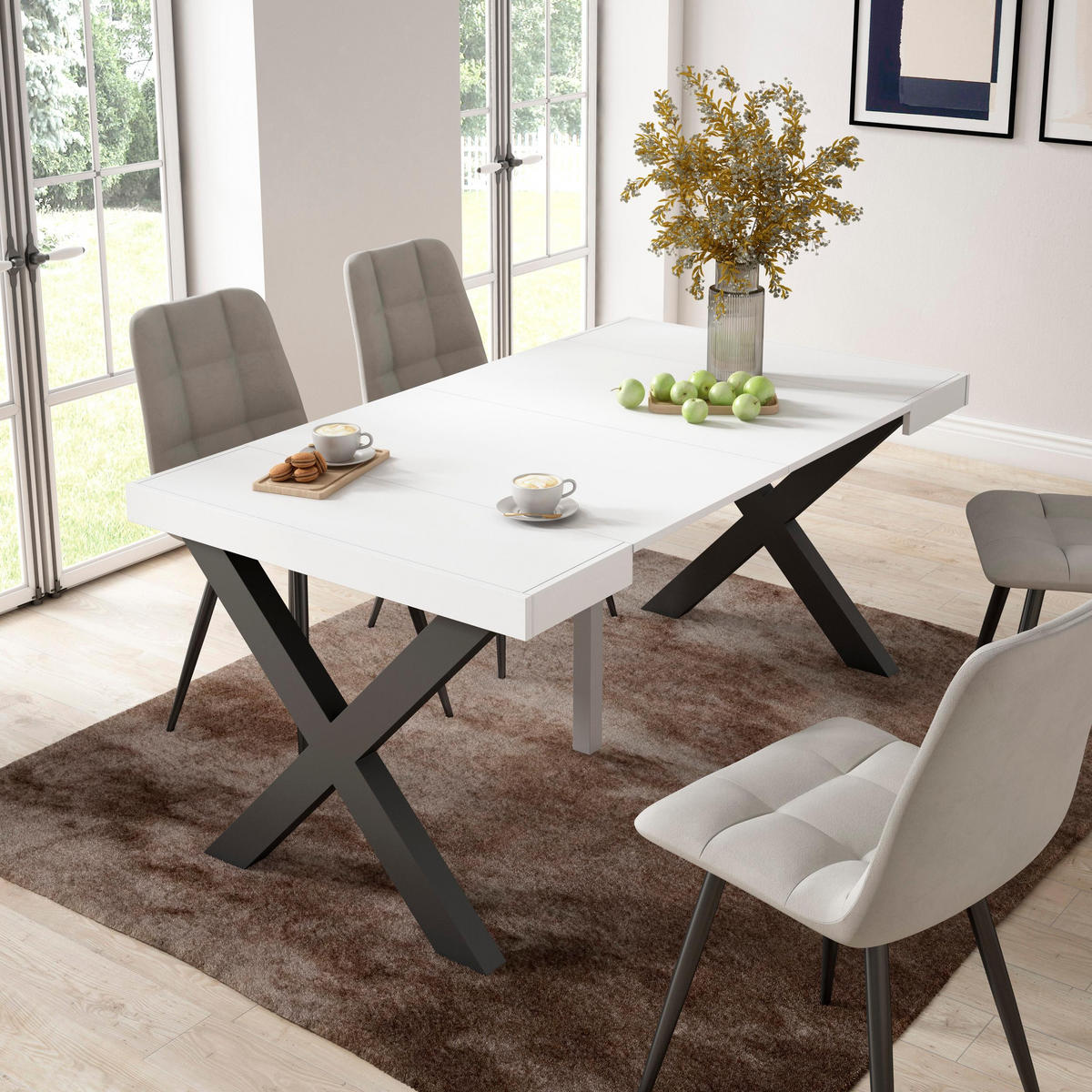 KONSOLENTISCH ausziehbar 58 bis 160cm, für 8 Gäste, weiß, 90/58/73cm - Weiß, Holzwerkstoff (90/160/73cm) - Skraut Home